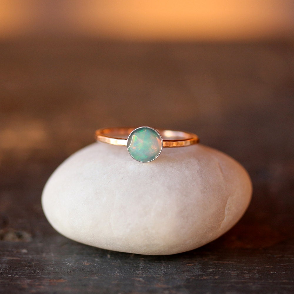 Opal and Gold Solitaire Ring 14k Recycled Gold Rose Cut Gemstone Handmade Jewelry