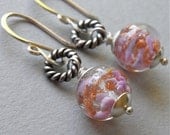 Earrings - sterling silver, Venetian glass - Rose Syrup