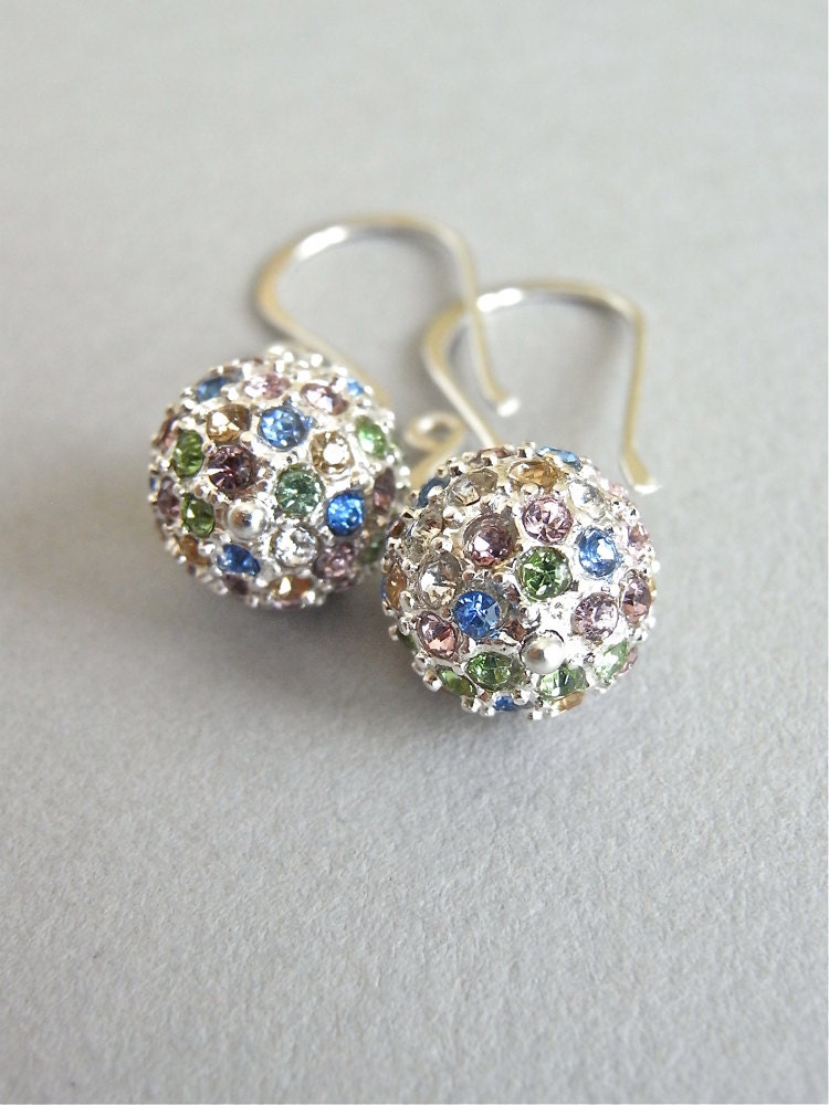 Earrings -  pave crystal bead, pastel tones, sterling silver - Confetti