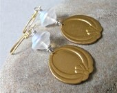 Earrings - sterling silver, vintage brass, vermeil, vintage glass - Winter Lotus