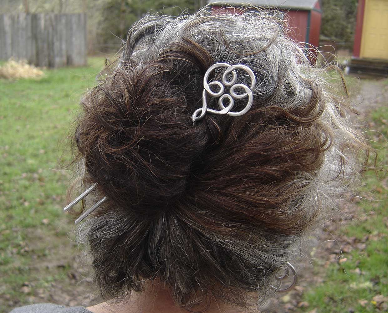 Celtic Swirl Hair Fork, Hair Comb, Shawl Pin, Hair Sticks - Light Weight Aluminum Hammered Wire- Bun Holder, Long Hair Accessory