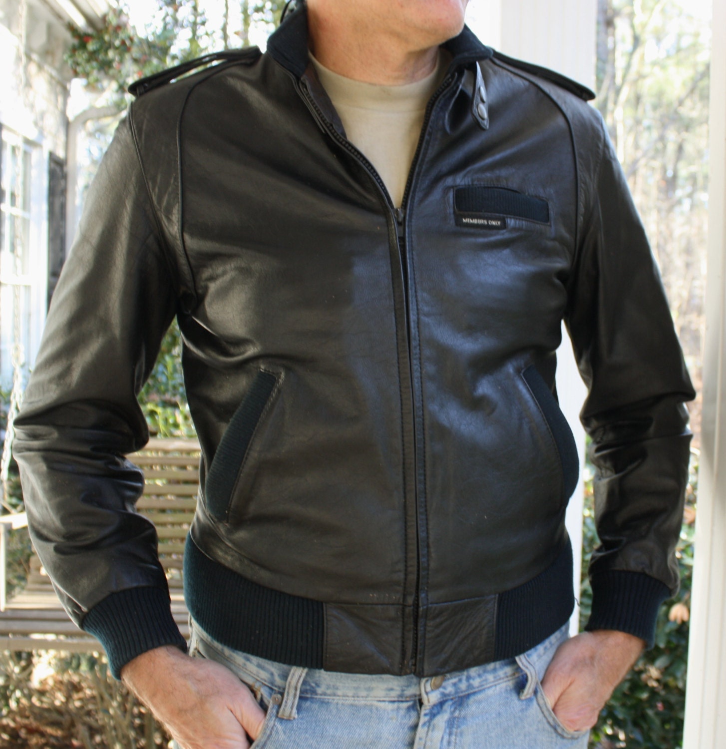 Mens Vintage Members Only Black Leather Racer Jacket
