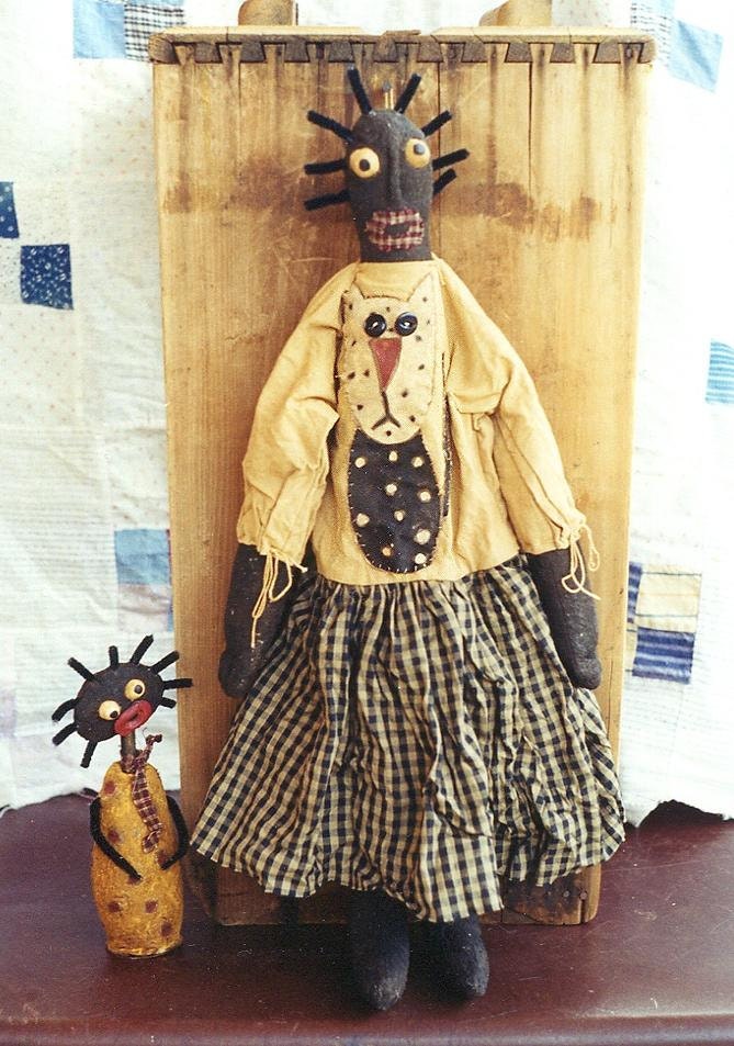 Primitive Black Doll Pattern Paperclay Paper Clay Paper Mache Cat Applique  EPattern  PDF Folkart Folk Art  by  Hickety Pickety AS4