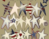 Instant Download, Prim Stars Graphics, Country Folk Art Graphics, Primitive Stars Clip Art