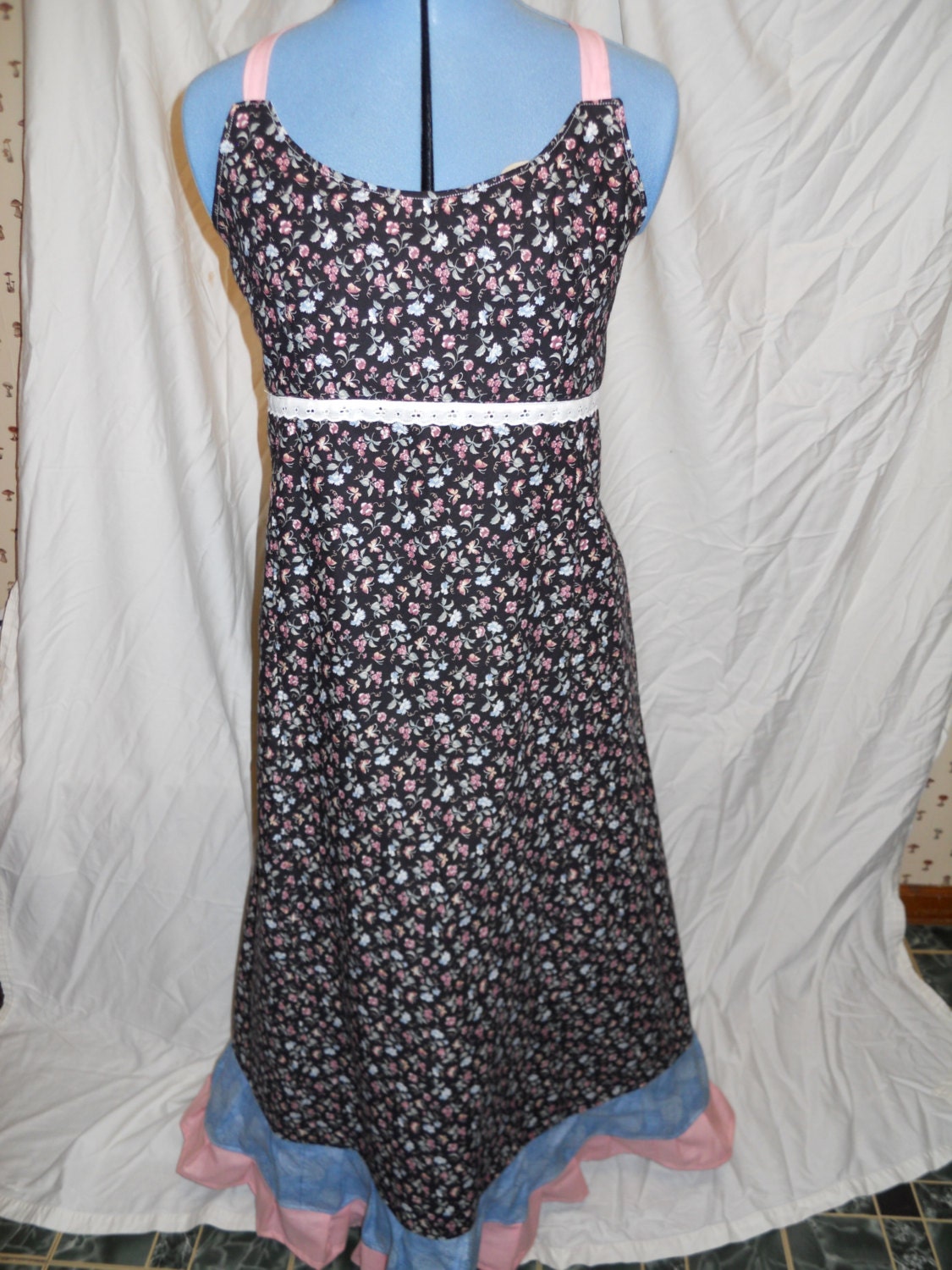 Blue and Pink Butterflies Hippie Festival Sundress Adjustable and Long