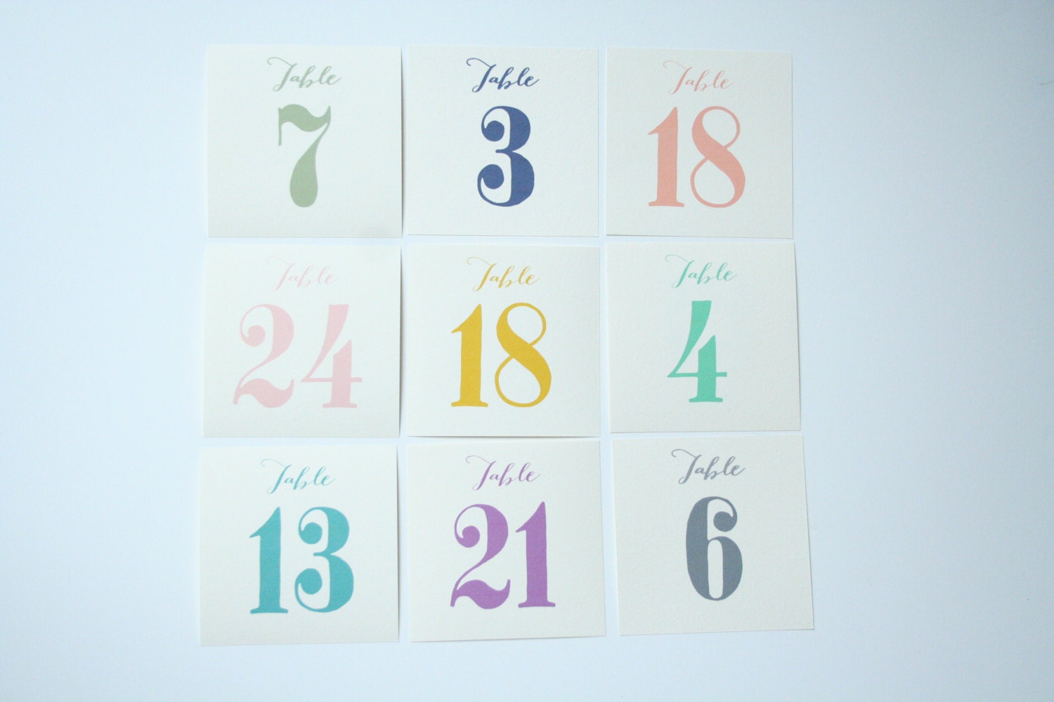 Table Numbers for Wedding Seating, Grey and luxe cream paper, Front and Back printing