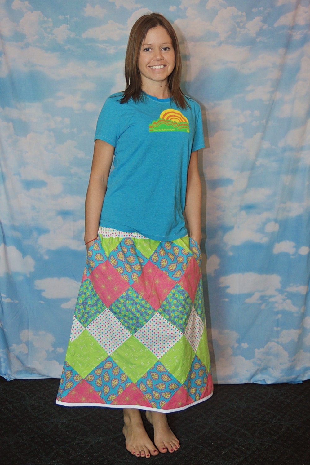 Bright Diamond Patchwork Hippie Skirt
