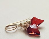 Cynder Earrings - red magma Swarovski crystal 14K gold filled wire-wrapped earrings