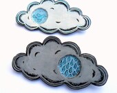 20% OFF SALE - Peek-a-boo Cloud Brooch - Rain Cloud Pin or Blue Bird Cloud PIn - Grey, Blue and Black