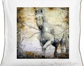 Cushion pillow with color piping and digital print on canvas - Equine Design
