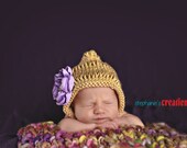 Pixie Bonnet with Flower yellow honey lilac newborn girl photography prop