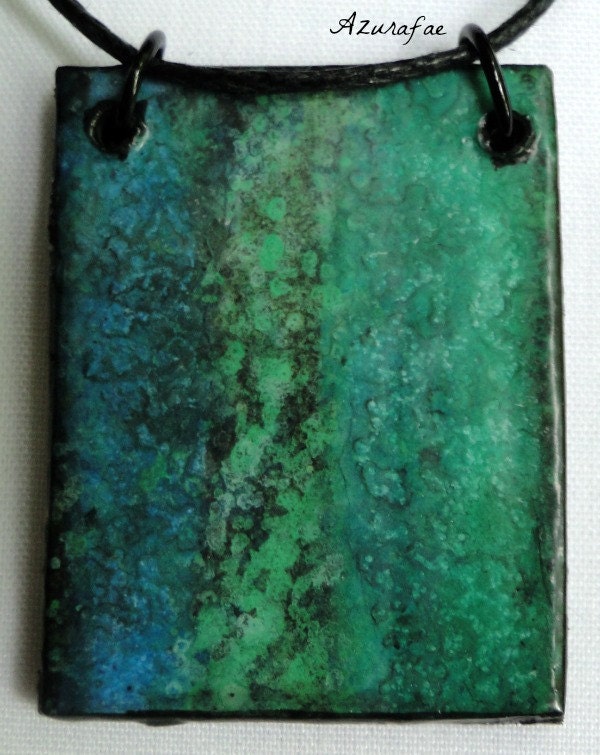 Green & Blue Galaxy Watercolor Painting Paper Necklace OOAK