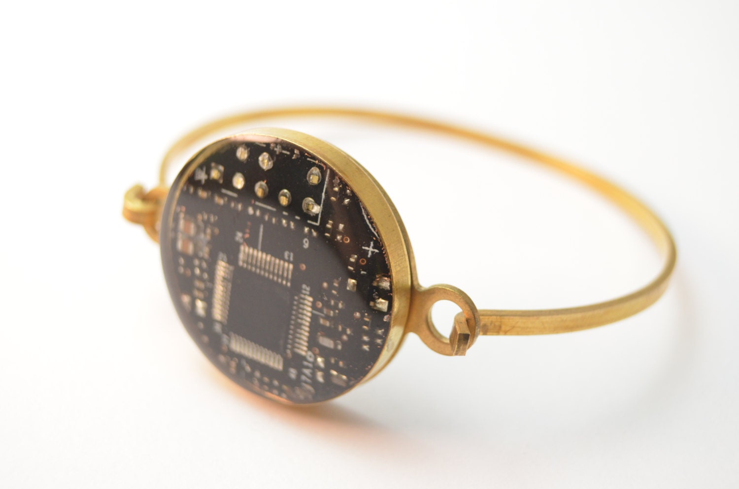 Computer Circuit Board Bracelet Black with Brass Nerdy Gift