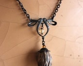 Vintage style Brass Tulip necklace with citrine and black brass