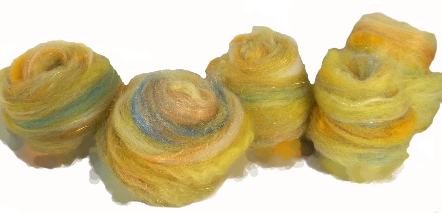 Textured, glittery fiber art felting, spinning batt, "Bring Me Daffodils"