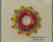 Lampwork Big Hole Bead BHB, Orange Red Lime, Handmade SRA LETEAM Glassymom