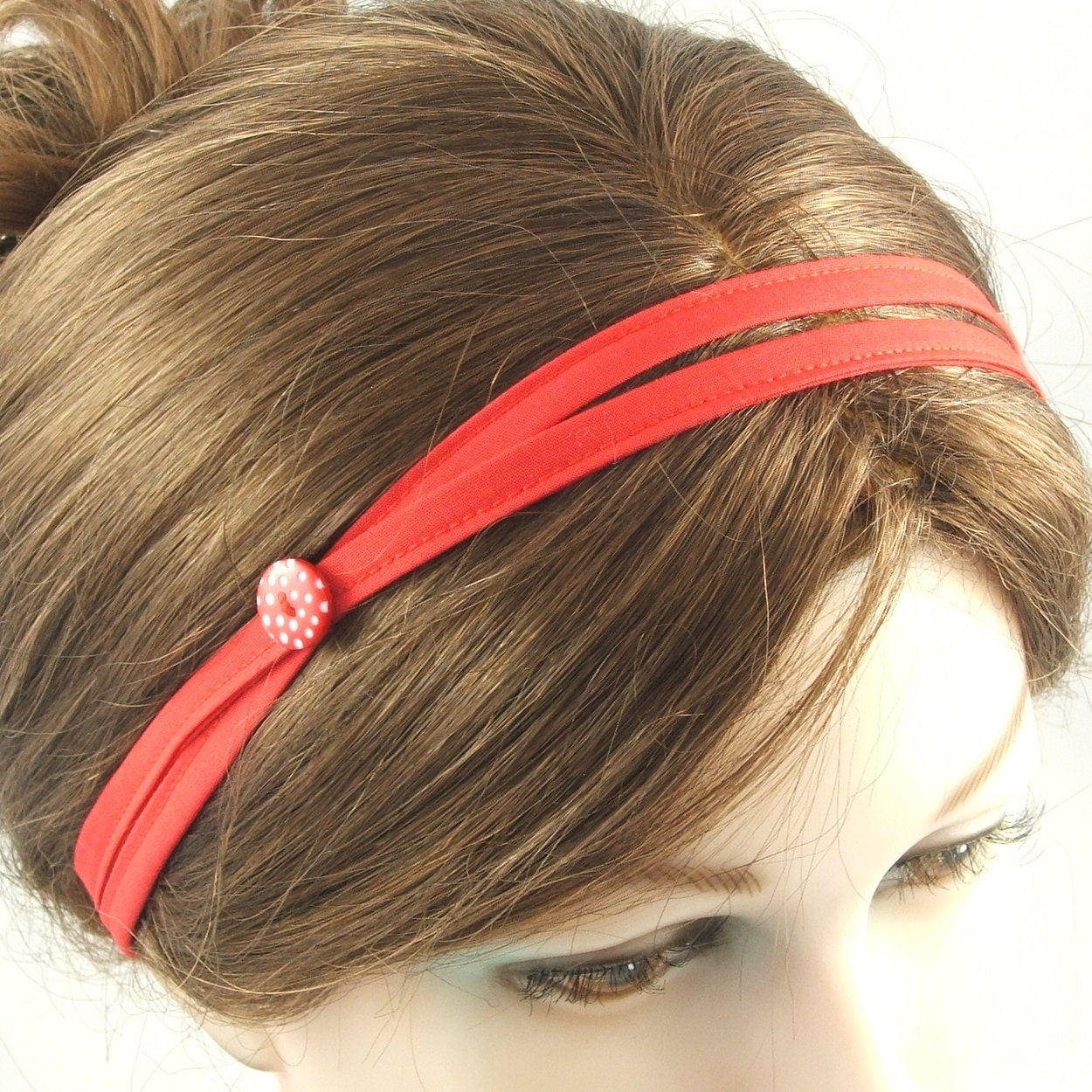 Looby Lou double strand headband - Plain red with button charm