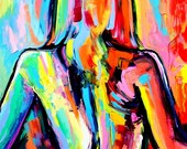 Figure painting abstract nude oil on canvas by Aja 24x30 Exhibition