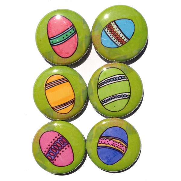 Easter egg magnets - Easter Egg Pinback Buttons s, multicolor eggs, easter sunday, dyed eggs, magnet set, fridge magnet
