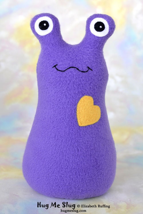 Handmade Slug, Stuffed Animal Plush Kids Baby Doll Art Toy, Hug Me Slug, Personalized Tag, Purple, Gold Fleece, 9 inch, Ready-made