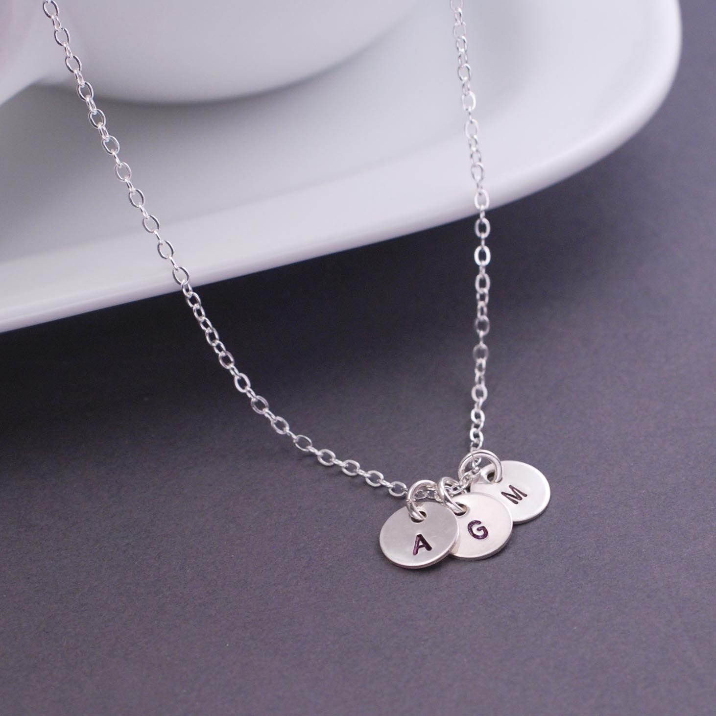 Personalized Mother Necklace, Mom of FOUR, Mother's Day Gift Initial Necklace Sterling Silver, Wife Gift