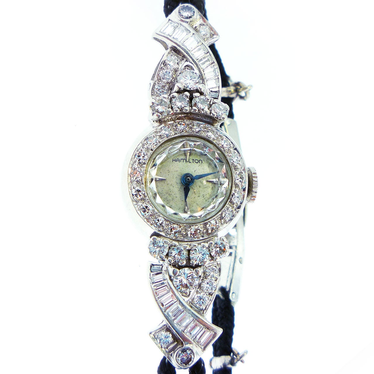 Antique Platinum Art Deco 1.50CT Diamond 22 Jewel Hamilton Watch