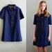 70s XS Blue Denim Embroidered Shift DRESS