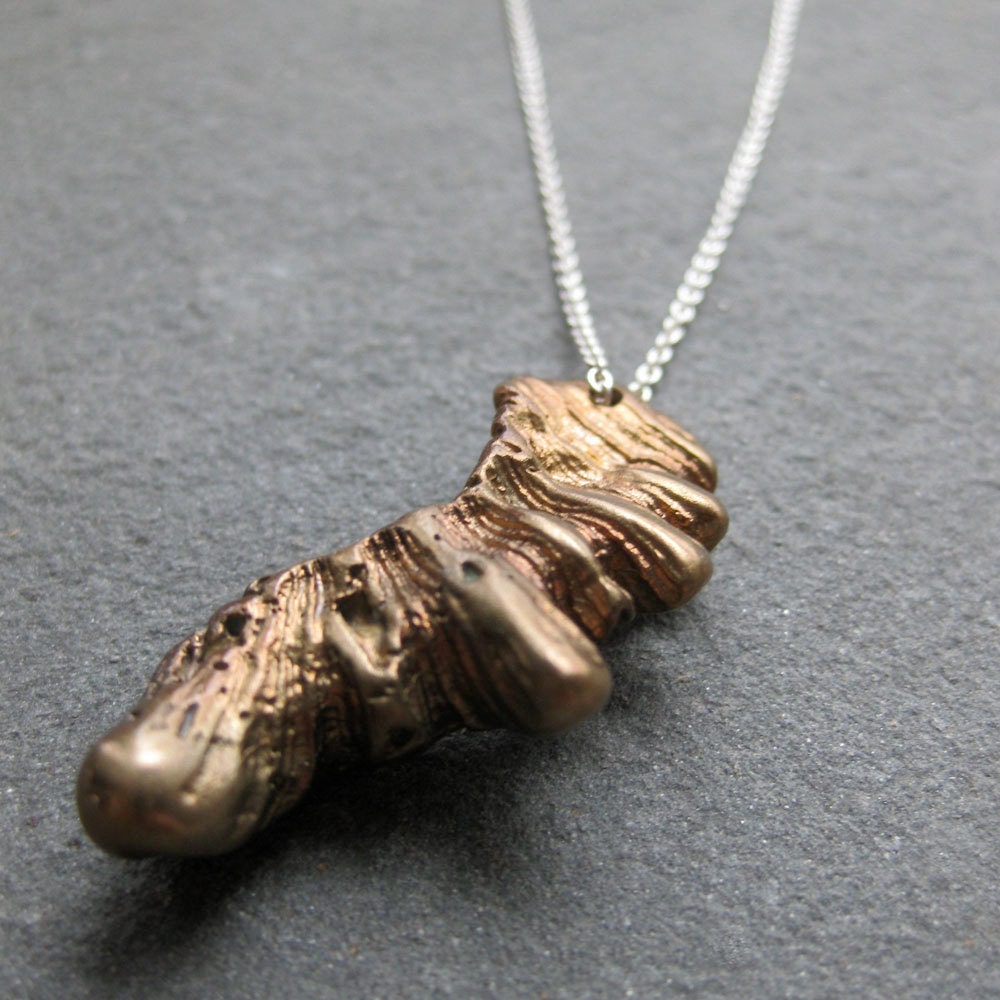 SHELL fragment bronze and sterling silver necklace