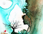 Love Has No Fear Romantic Lovers Art Print By Sharon Cummings Heart Hearts Barren Tree Cliff Landscape Blue Sky Romance Wedding Anniversary