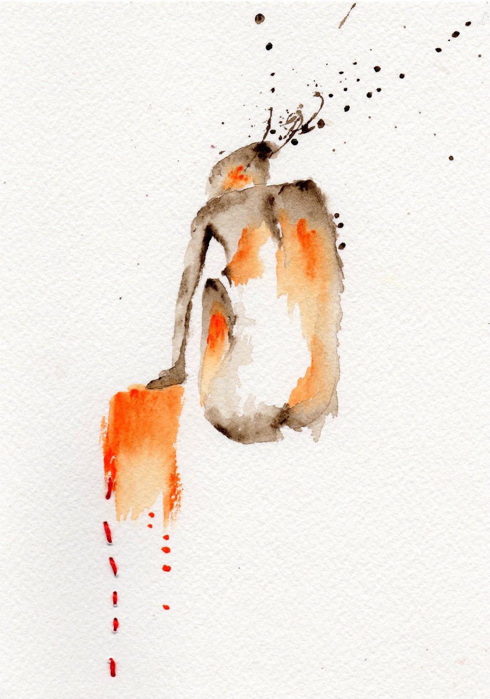 Lost Again, Original Abstract Watercolor Painting of  Female Nude Figure