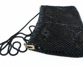 Black Mesh Sparkling Vintage Purse with Snake Chain Strap- 1970s