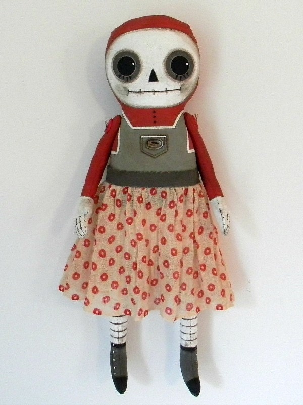 Raggedy Skeleton Day of the Dead Rag Doll Original Folk Art Skull One of a Kind OOAK
