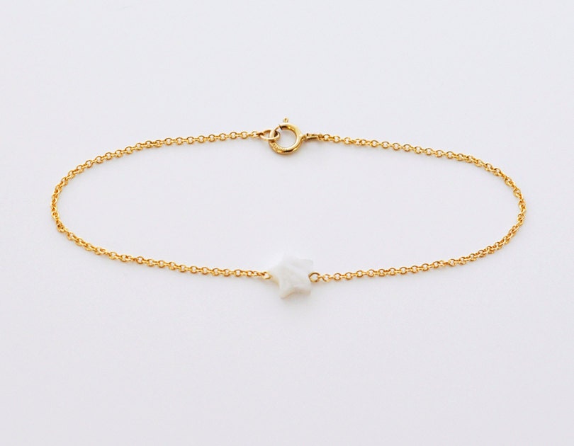 Wish bracelet - ivory white tiny star 14k gold filled chain bracelet - delicate jewelry