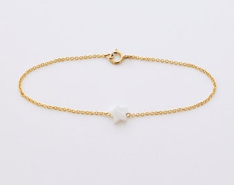 Wish bracelet - ivory white tiny star 14k gold filled chain bracelet - delicate jewelry