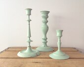 Mint Candle Holders - Rustic Country Cottage Chic - Wedding Candle Holders