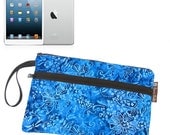 iPad Mini Case / iiPad Mini Cover / iPad Mini Sleeve / Wristlet Clutch Purse / iPad Mini Bag - Blue Batik Fabric