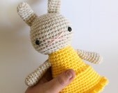 jill .. stuffed plush doll, bunny rabbit girl toy in lemon yellow dress