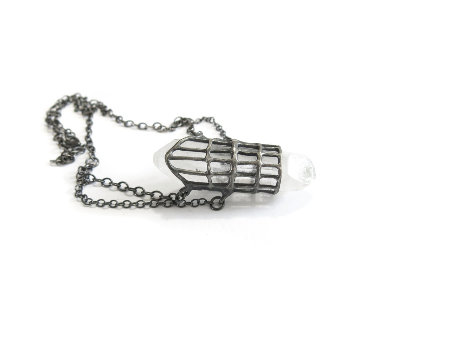 caged quartz necklace : five three