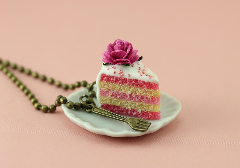 Pink Rose Cake Necklace