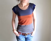 Rust Stripe Color Block Tee / Blouse / Women's Top / Tank / Made to Order