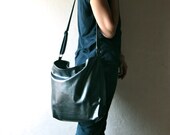 Leather tote Bag - steel grey genuine leather purse - lined market - diaper - laptop bag unisex
