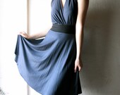 Navy Blue Jersey dress - knee length mini dress - blue open back short halter - 1950s style marilyn monroe gown bridesmaids dress