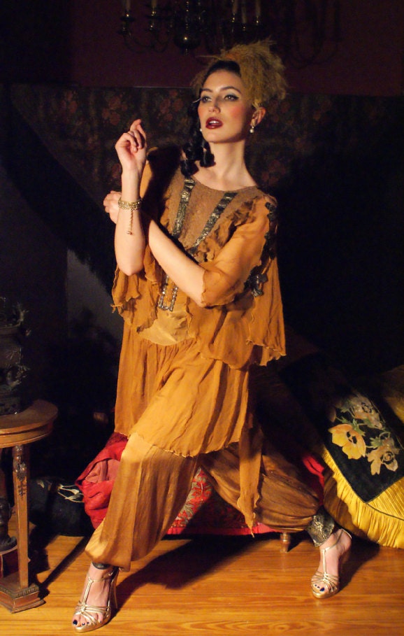 Poiret Re-visited Silk Golden Harem Suit Boudoir Queen