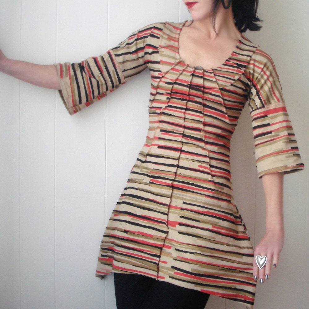 The Finest Hour - iheartfink Handmade Hand Printed Womens Artistic Striped Colorful Tunic Top and Obi Belt