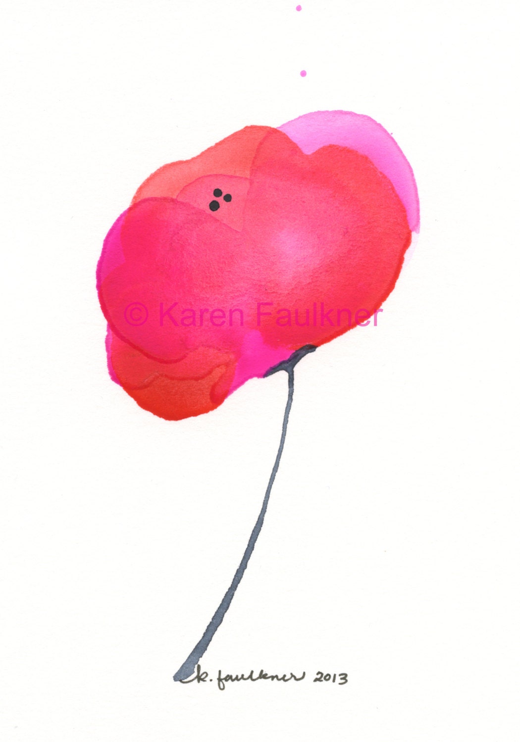Art, Painting, Original Watercolor Painting: Lipstick Pink Poppy