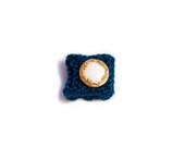 Knitted Ring - Blue with Gold and White Royal Button - From The Admiral's Collection