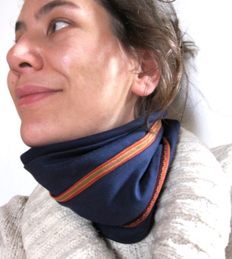 Adult hairband/neckwarmer, 98% organic cotton, Blue & orange slashes