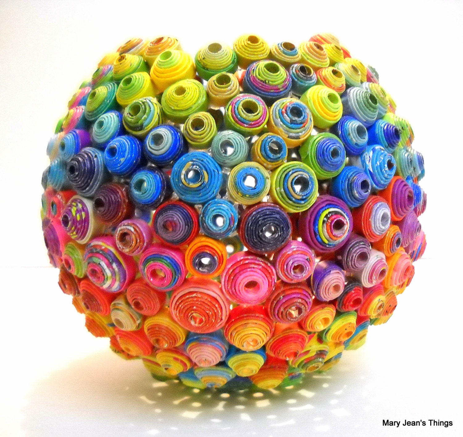 Upcycled Round Rainbow Vase Sculpture made from Magazines, Catalogs & Coupon Circulars