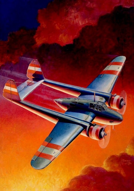 Sale 12X18  FIRE in the SKY  p-38 Airplane Pulp wwii 1930s and 40s illustration Famous Fighter Aircraft of 2nd World war Aviation pinup
