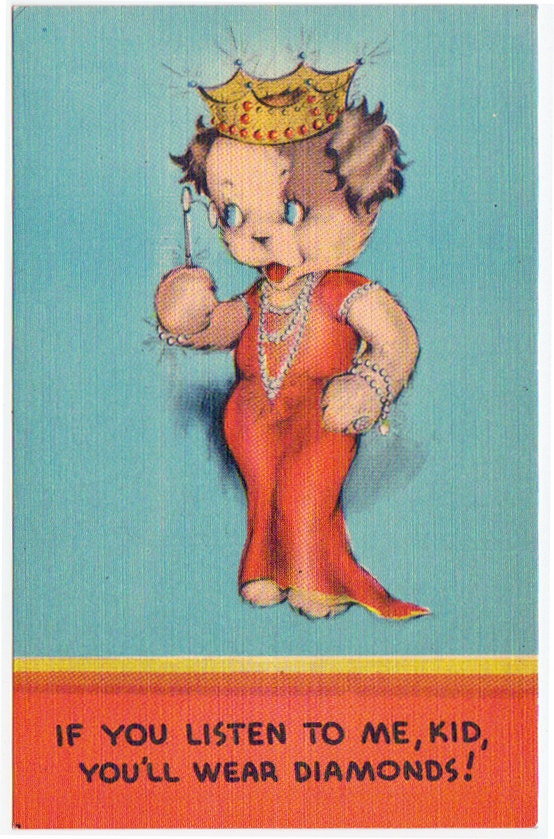 Listen to Me, Kid - Vintage Linen Postcard of Dog in Fancy Dress, Crown and With Spectacles
